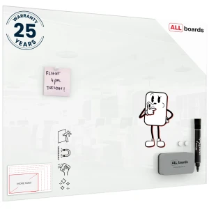 Szklana tablica magnetyczna 80x60 cm BIAŁA + GRATIS