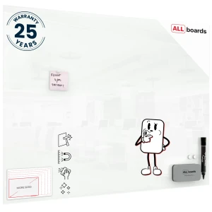 Szklana tablica magnetyczna 120x90 cm CLASSIC BIAŁA + GRATIS