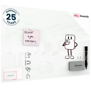 Szklana tablica magnetyczna 60x40 cm CLASSIC BIAŁA + GRATIS