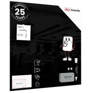 Tablica szklana magnetyczna czarna 50x50cm - bezramowa tablica szklana, szkło hartowane na magnesy neodymowe + GRATIS
