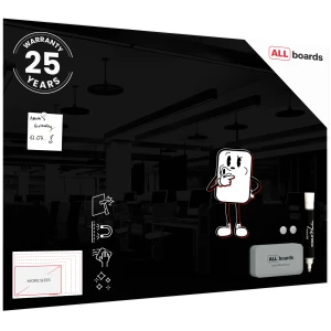 Szklana tablica magnetyczna 100x70 cm CZARNA + GRATIS