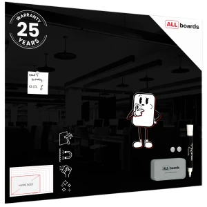 Szklana tablica magnetyczna 100x80 cm CZARNA + GRATIS