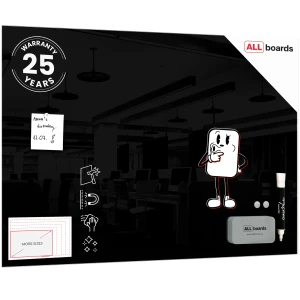 Szklana tablica magnetyczna 90x60 cm CZARNA + GRATIS