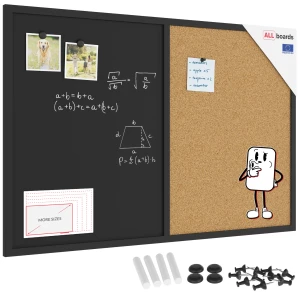 Tablica COMBI korkowa / czarna magnetyczna 90x60 rama drewniana lakierowana czarna