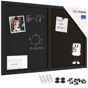 Tablica COMBI korkowa czarny korek / czarna magnetyczna 60x40 rama drewniana lakierowana czarna