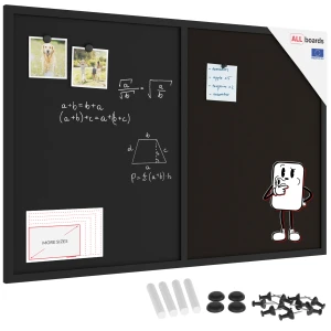 Tablica COMBI korkowa czarny korek / czarna magnetyczna 90x60 rama drewniana lakierowana czarna