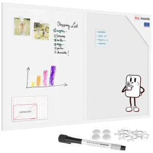 Tablica korkowo magnetyczna 90x60 cm biała COMBI rama drewniana lakierowana biała