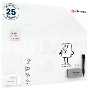 Szklana tablica magnetyczna 100X80  CLASSIC BIAŁA + GRATIS