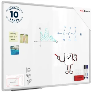 Tablica magnetyczna biała 100x80 cm suchościeralna w aluminiowej ramie PREMIUM EXPO + zestaw akcesoriów