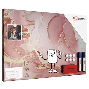 Tablica na magnesy METALboards, różowy marmur 60x40 cm + zestaw akcesoriów GRATIS 