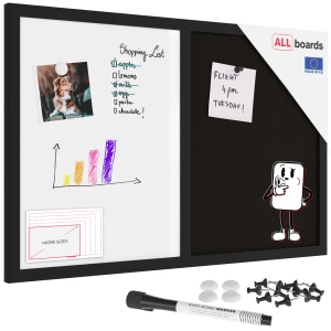 Tablica korkowo magnetyczna 60x40 cm biało-czarna COMBI rama drewniana lakierowana czarna