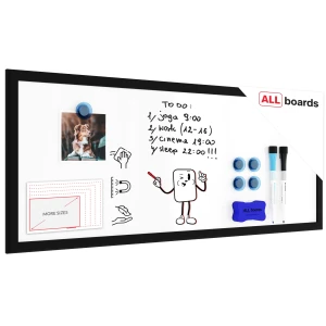 Tablica suchościeralna magnetyczna biała 30x70cm rama drewniana czarna